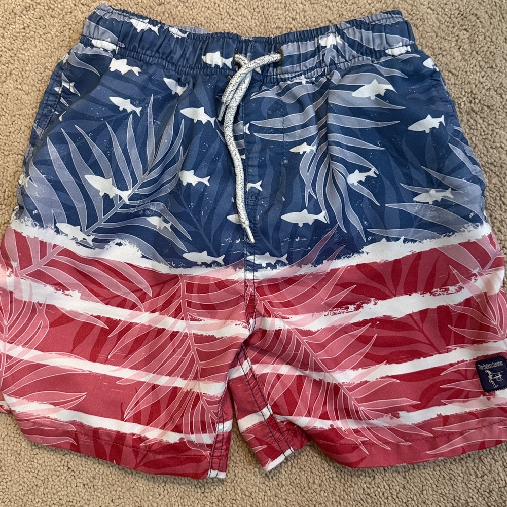Boys endless summer Red and Blue Swim Shorts with Shark Print size 12